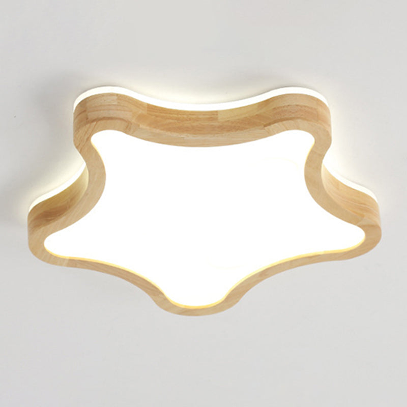 Nordic Style Wood Flush Mount Ceiling Lamp Cartoon Shape LED Flush Mount Lighting for Kids Bedroom