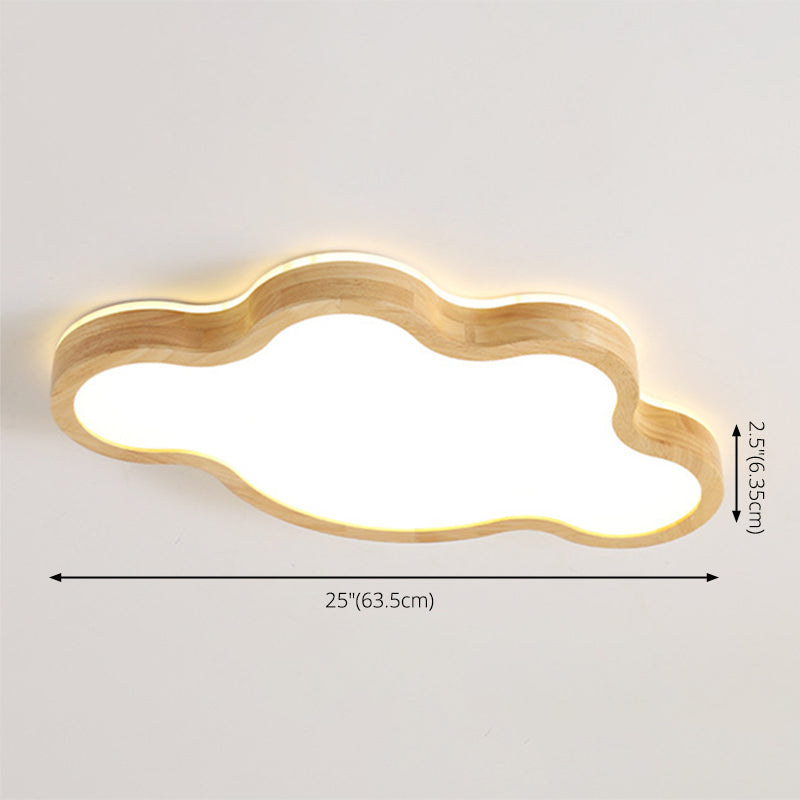 Nordic Style Wood Flush Mount Ceiling Lamp Cartoon Shape LED Flush Mount Lighting for Kids Bedroom