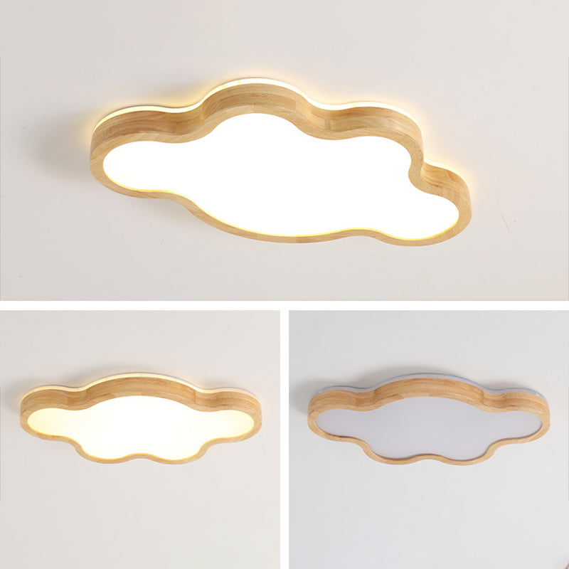 Nordic Style Wood Flush Mount Ceiling Lamp Cartoon Shape LED Flush Mount Lighting for Kids Bedroom