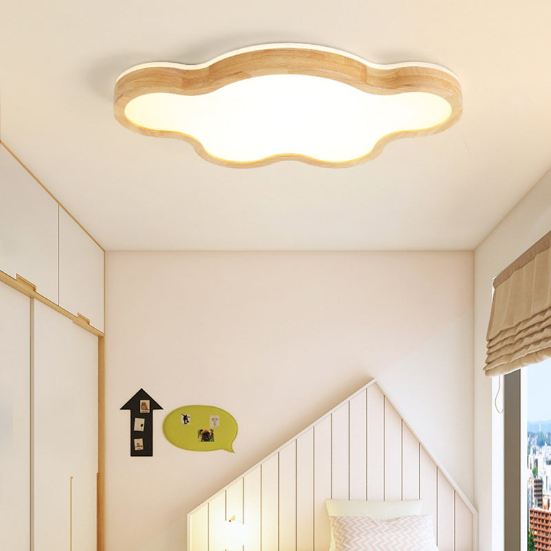 Nordic Style Wood Flush Mount Ceiling Lamp Cartoon Shape LED Flush Mount Lighting for Kids Bedroom