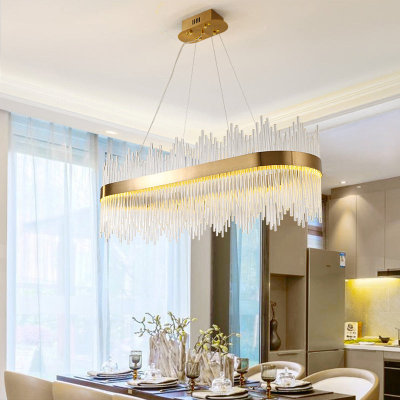 Oval Island Lighting Clear Crystal Glass Contemporary Simplicity Pendant Lighting Fixtures for Restaurant