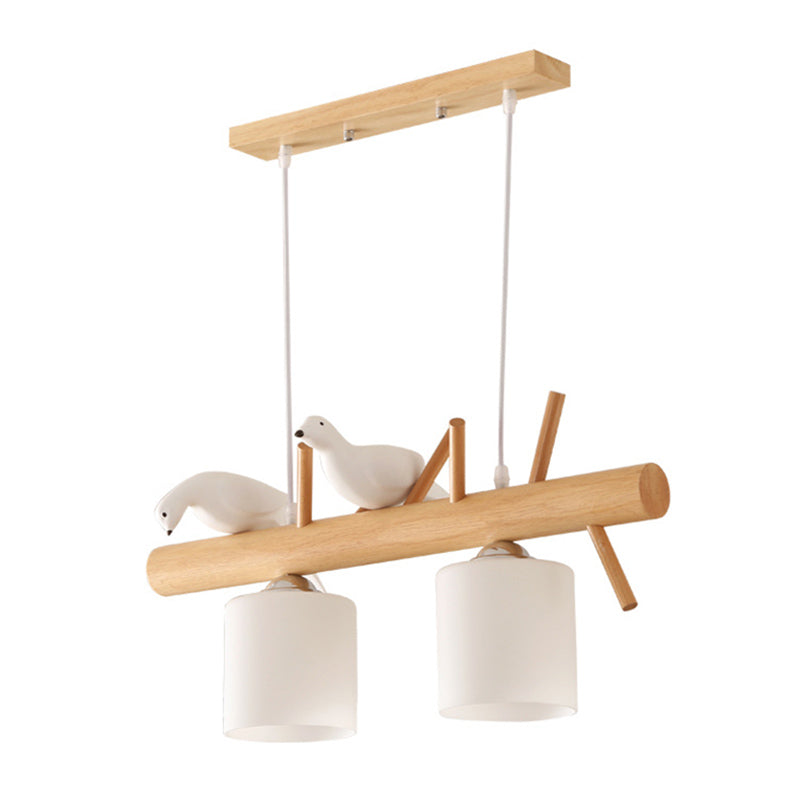 Luci cilindriche di cilindri a sospensione da cucina grande vetro bianco isola moderna lampadario con decorazione per uccelli per il ristorante