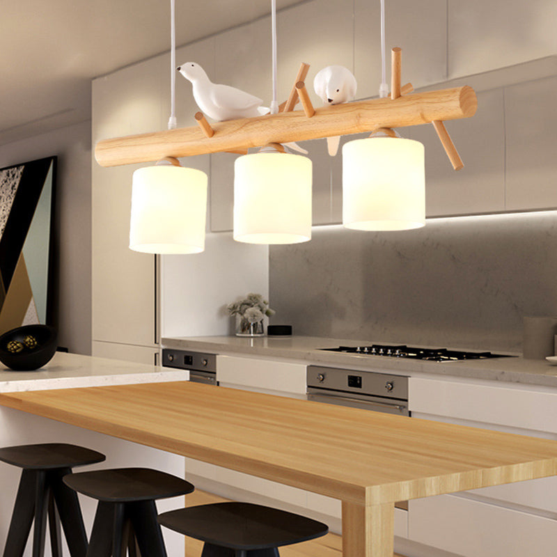 Luci cilindriche di cilindri a sospensione da cucina grande vetro bianco isola moderna lampadario con decorazione per uccelli per il ristorante