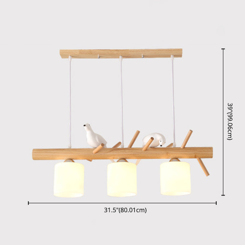 Luci cilindriche di cilindri a sospensione da cucina grande vetro bianco isola moderna lampadario con decorazione per uccelli per il ristorante