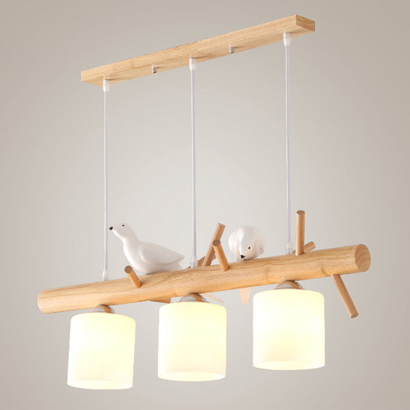 Luci cilindriche di cilindri a sospensione da cucina grande vetro bianco isola moderna lampadario con decorazione per uccelli per il ristorante