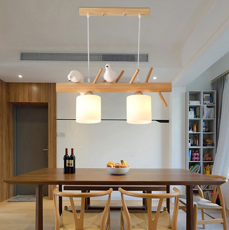 Luci cilindriche di cilindri a sospensione da cucina grande vetro bianco isola moderna lampadario con decorazione per uccelli per il ristorante