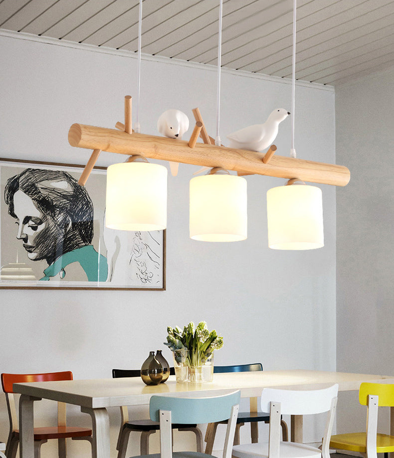 Luci cilindriche di cilindri a sospensione da cucina grande vetro bianco isola moderna lampadario con decorazione per uccelli per il ristorante