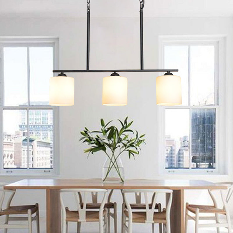 Cylindrical Island Chandelier Lights Contemporary Milk Glass Chandelier Lighting Fixtures for Dining Table