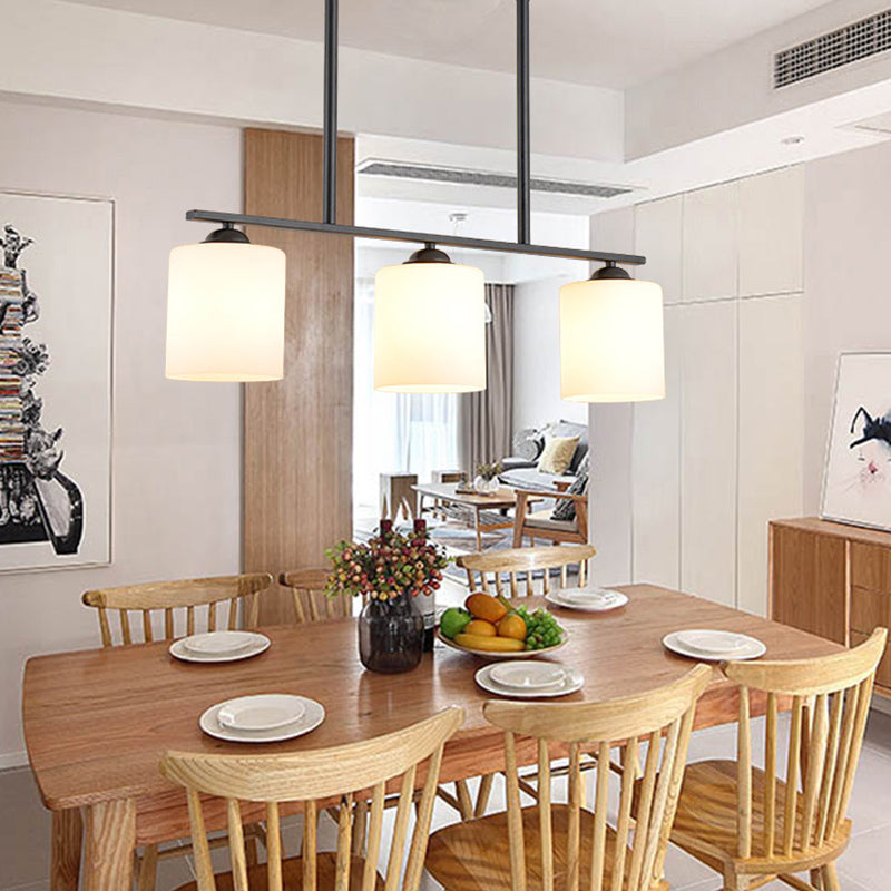 Cylindrical Island Chandelier Lights Contemporary Milk Glass Chandelier Lighting Fixtures for Dining Table