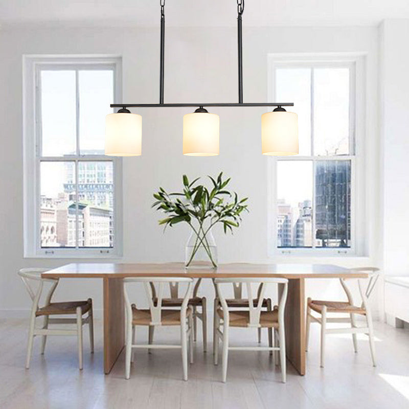 Cylindrical Island Chandelier Lights Contemporary Milk Glass Chandelier Lighting Fixtures for Dining Table