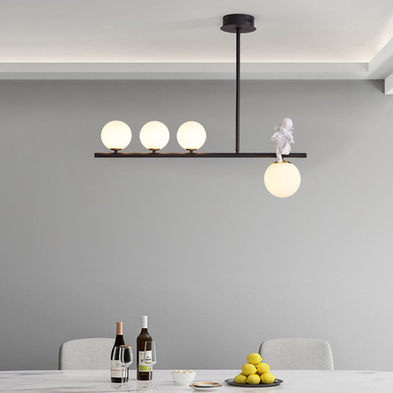 Globe Island Chandelier Lights Simplicity Milky Glass Chandelier Lighting Fixtures for Restaurant