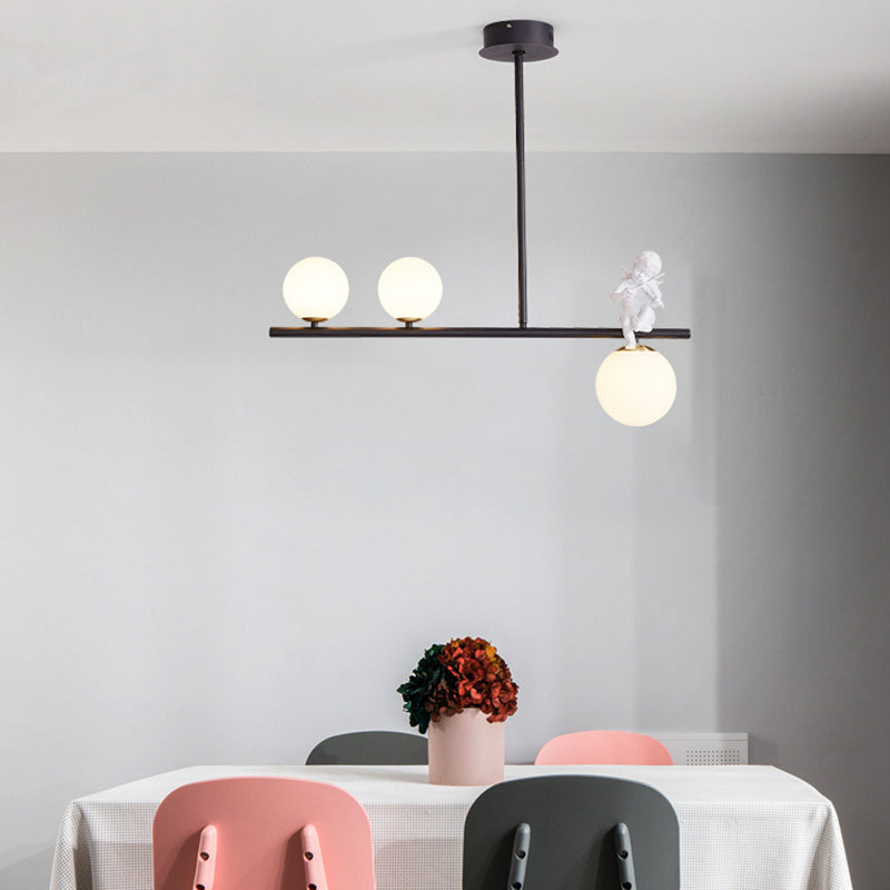 Globe Island Chandelier Lights Simplicity Milky Glass Chandelier Lighting Fixtures for Restaurant