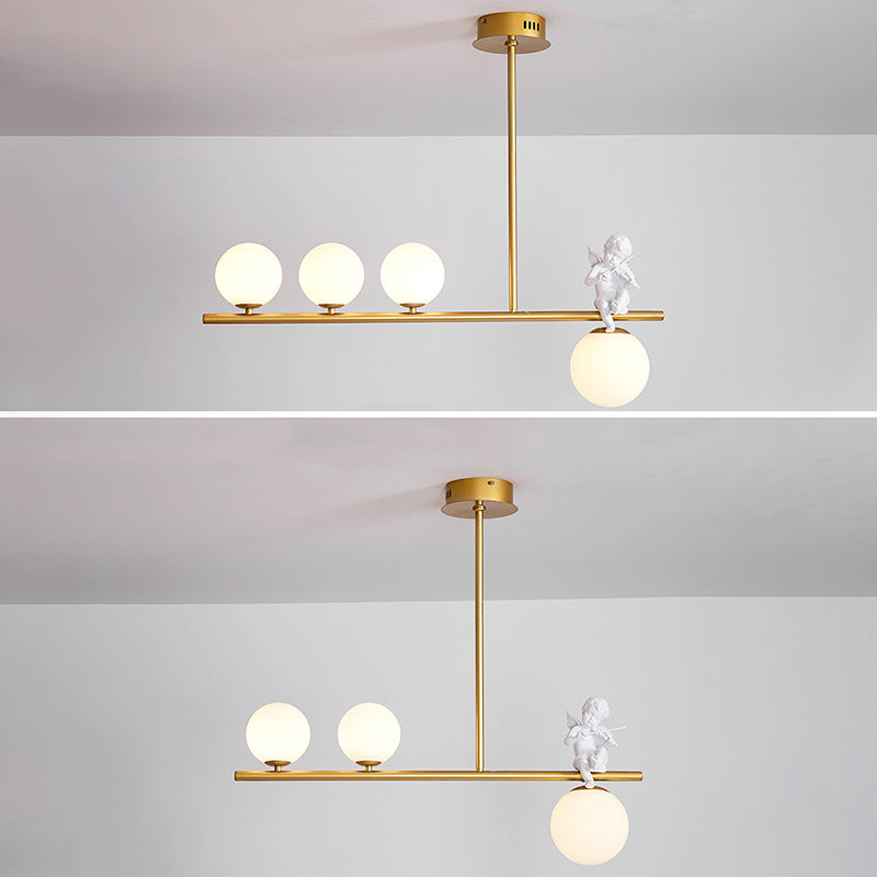 Globe Island Chandelier Lights Simplicity Milky Glass Chandelier Lighting Fixtures for Restaurant