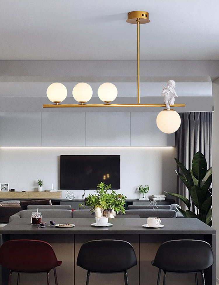 Globe Island Chandelier Lights Simplicity Milky Glass Chandelier Lighting Fixtures for Restaurant