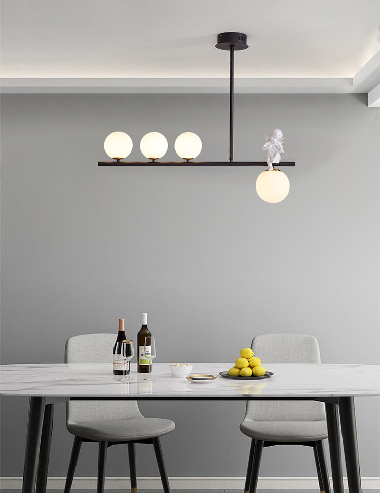 Globe Island Chandelier Lights Simplicity Milky Glass Chandelier Lighting Fixtures for Restaurant