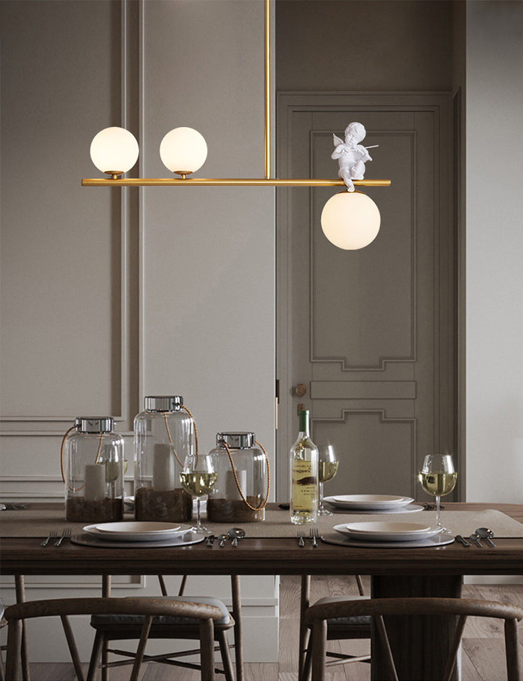 Globe Island Chandelier Lights Simplicity Milky Glass Chandelier Lighting Fixtures for Restaurant