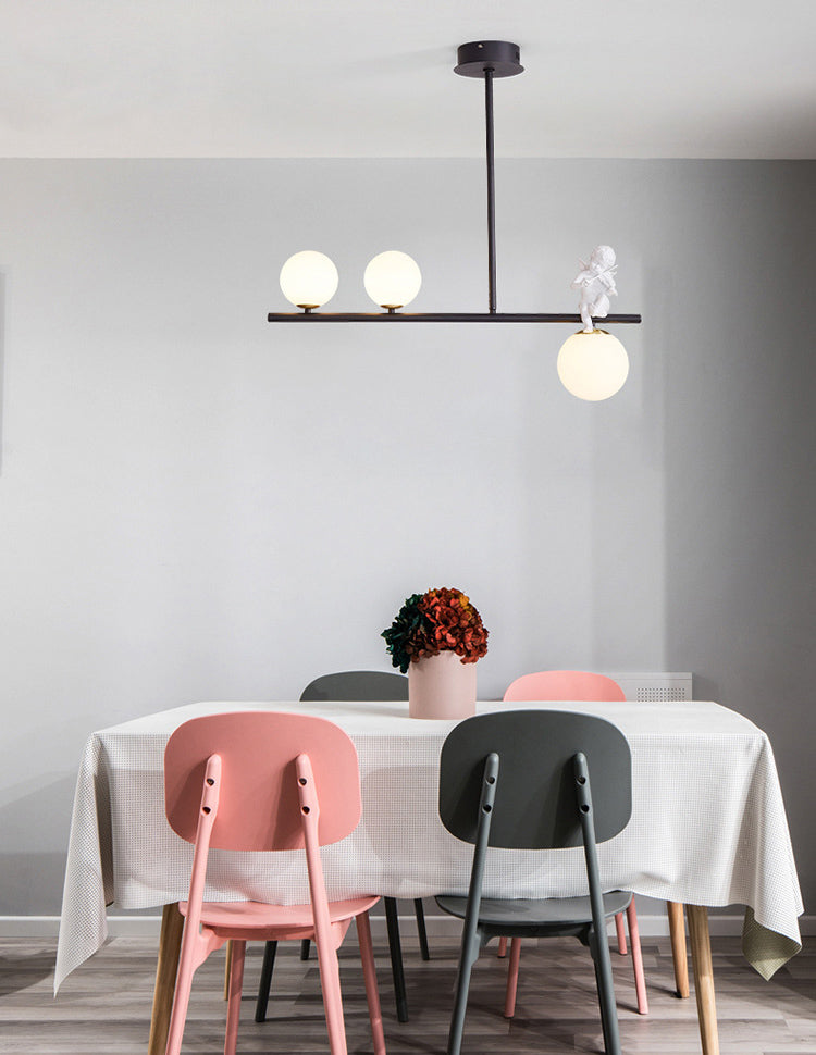 Globe Island Chandelier Lights Simplicity Milky Glass Chandelier Lighting Fixtures for Restaurant