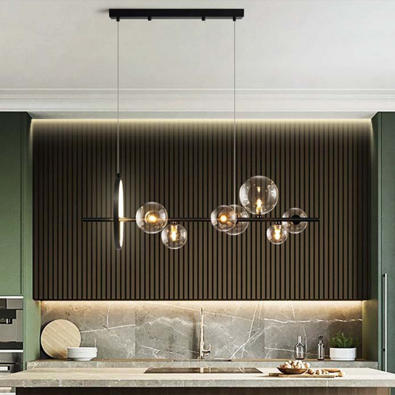 Spherical Hanging Island Lights Ultra-Contemporary Clear Glass Chandelier Lighting Fixtures for Restaurant