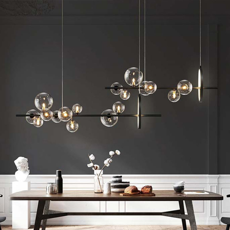 Spherical Hanging Island Lights Ultra-Contemporary Clear Glass Chandelier Lighting Fixtures for Restaurant