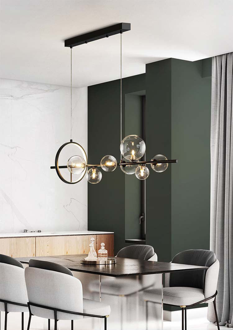 Spherical Hanging Island Lights Ultra-Contemporary Clear Glass Chandelier Lighting Fixtures for Restaurant