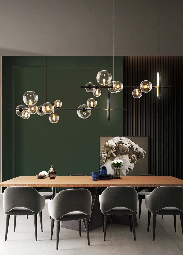 Spherical Hanging Island Lights Ultra-Contemporary Clear Glass Chandelier Lighting Fixtures for Restaurant