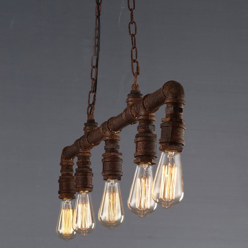 Elongated Pipe Hanging Island Lights Retro Industrial Style Metal Chandelier Lighting Fixtures for Coffee Shop