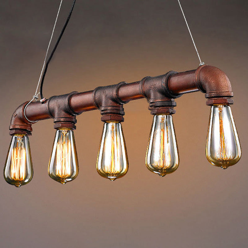 Elongated Pipe Hanging Island Lights Retro Industrial Style Metal Chandelier Lighting Fixtures for Coffee Shop