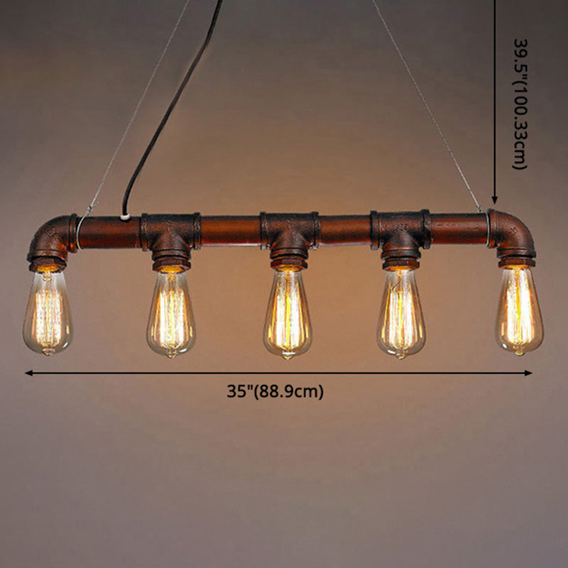 Elongated Pipe Hanging Island Lights Retro Industrial Style Metal Chandelier Lighting Fixtures for Coffee Shop