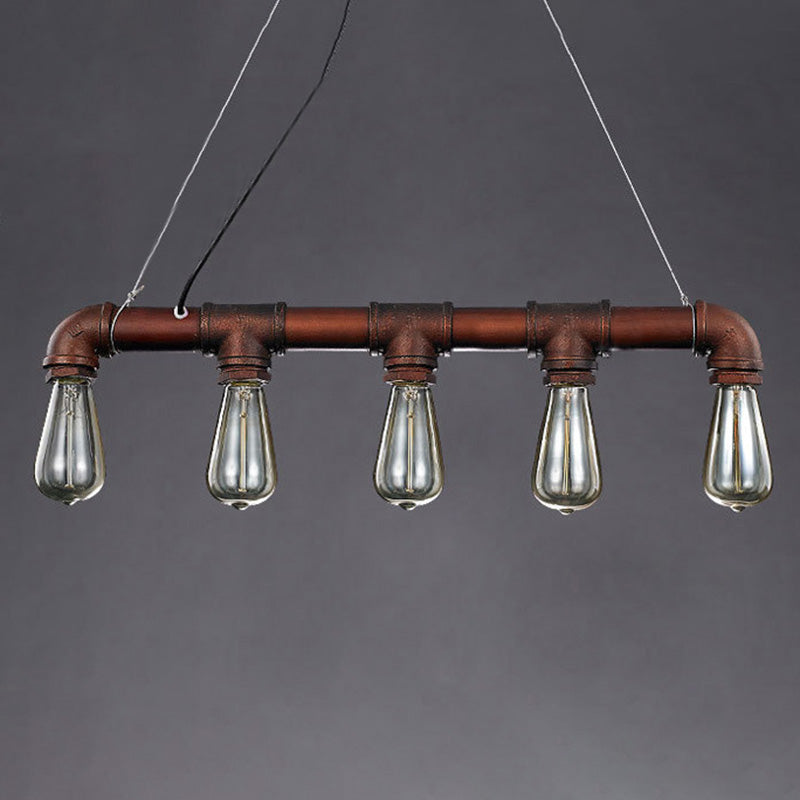 Elongated Pipe Hanging Island Lights Retro Industrial Style Metal Chandelier Lighting Fixtures for Coffee Shop