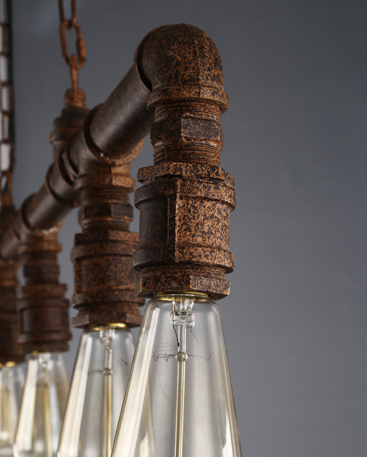 Elongated Pipe Hanging Island Lights Retro Industrial Style Metal Chandelier Lighting Fixtures for Coffee Shop