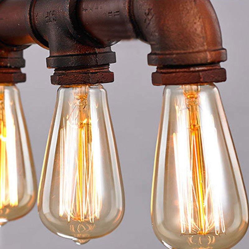 Elongated Pipe Hanging Island Lights Retro Industrial Style Metal Chandelier Lighting Fixtures for Coffee Shop