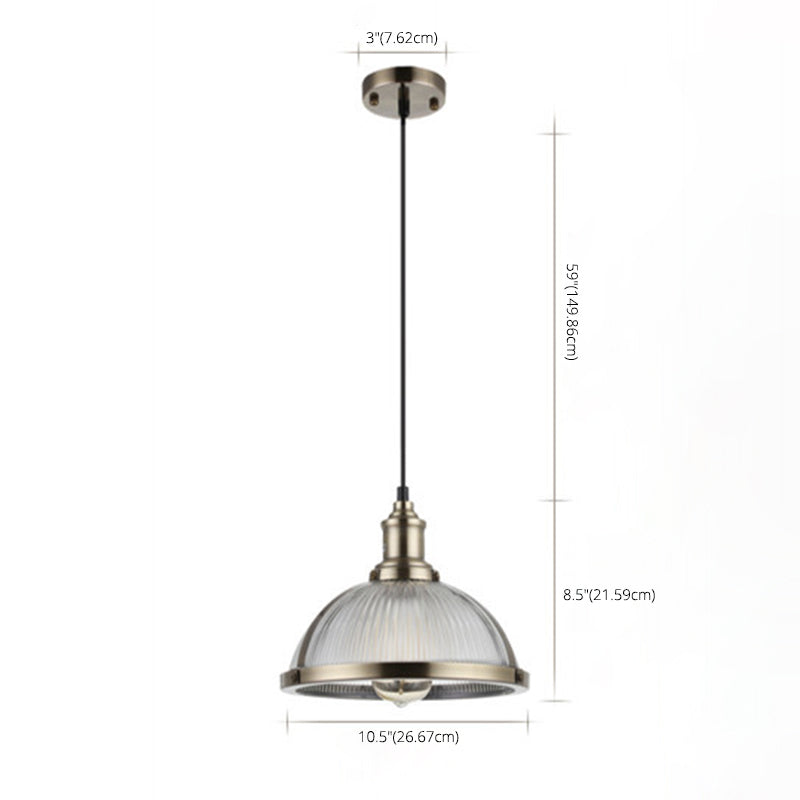 Ribbed Frosted Glass Dome Shade Hanging Light Metal Lamp Holder Bedside Lamp with 59" Adjustable Hanging Cord