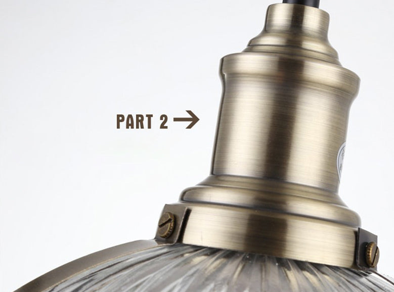 Ribbed Frosted Glass Dome Shade Hanging Light Metal Lamp Holder Bedside Lamp with 59" Adjustable Hanging Cord