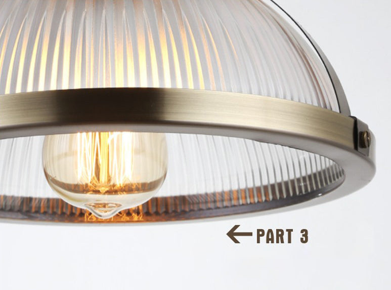 Ribbed Frosted Glass Dome Shade Hanging Light Metal Lamp Holder Bedside Lamp with 59" Adjustable Hanging Cord