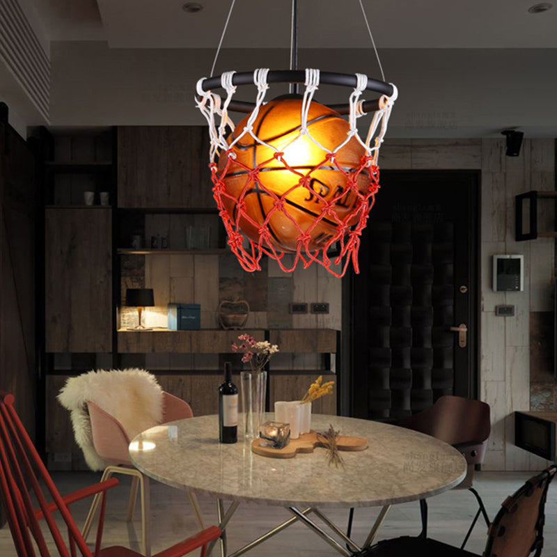 Creative Glass Basketball Shaped Suspended Light with Nets Single Light Decorative Arts Hanging Light for Bar