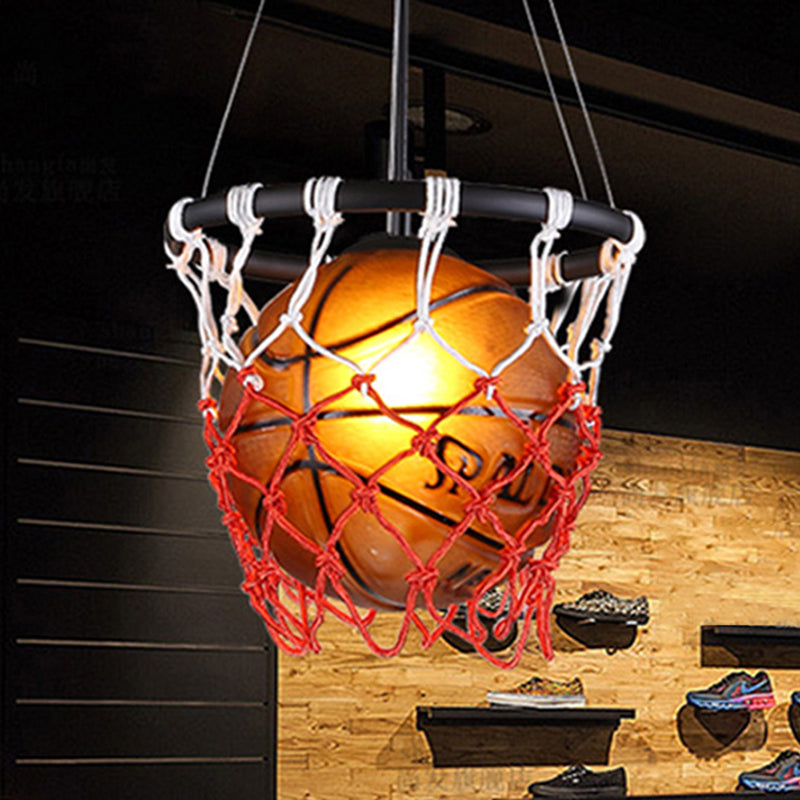 Creative Glass Basketball Shaped Suspended Light with Nets Single Light Decorative Arts Hanging Light for Bar