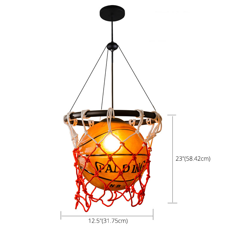 Creative Glass Basketball Shaped Suspended Light with Nets Single Light Decorative Arts Hanging Light for Bar
