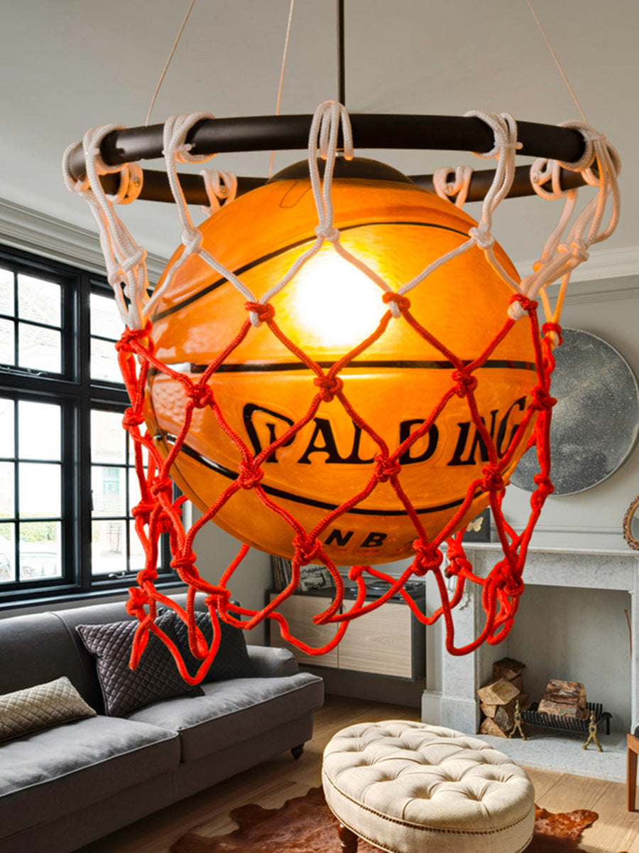 Creative Glass Basketball Shaped Suspended Light with Nets Single Light Decorative Arts Hanging Light for Bar