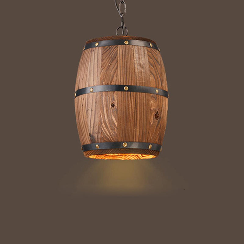 Wooden Barrel Shaped Creative Hanging Light Industrial Style Single Light Suspended Light with 27.5" Hanging Chain