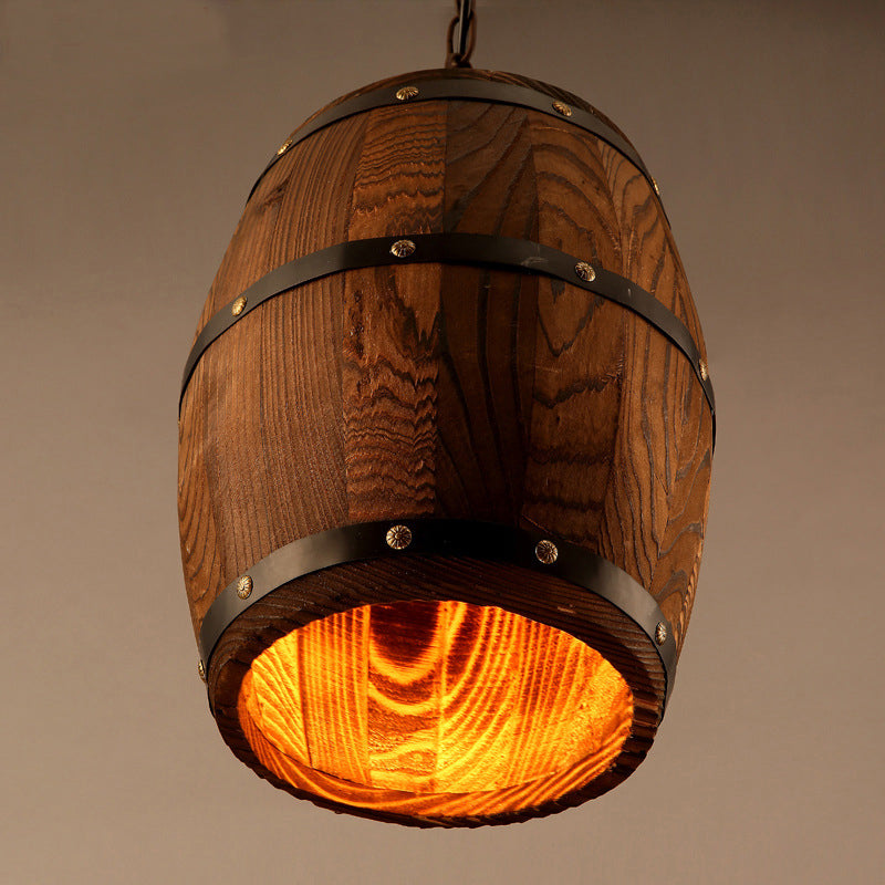 Wooden Barrel Shaped Creative Hanging Light Industrial Style Single Light Suspended Light with 27.5" Hanging Chain