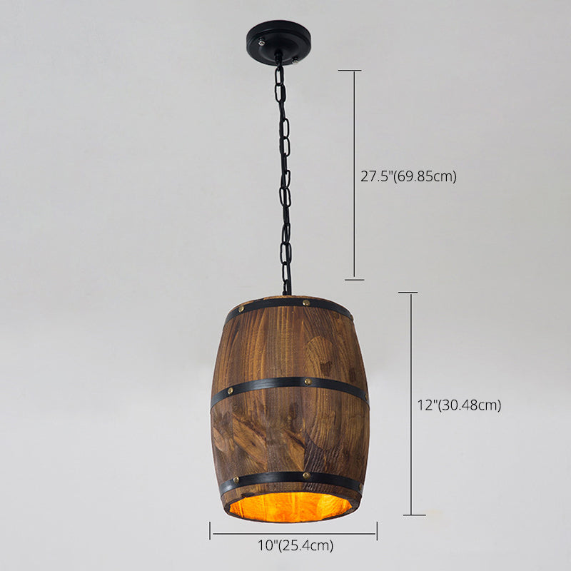 Wooden Barrel Shaped Creative Hanging Light Industrial Style Single Light Suspended Light with 27.5" Hanging Chain