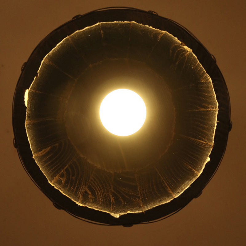 Wooden Barrel Shaped Creative Hanging Light Industrial Style Single Light Suspended Light with 27.5" Hanging Chain