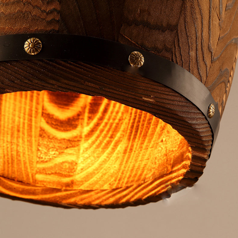 Wooden Barrel Shaped Creative Hanging Light Industrial Style Single Light Suspended Light with 27.5" Hanging Chain