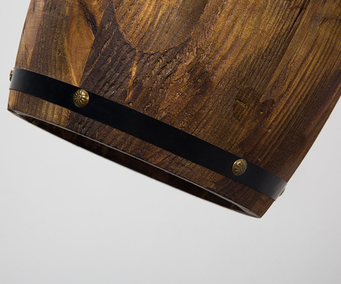 Wooden Barrel Shaped Creative Hanging Light Industrial Style Single Light Suspended Light with 27.5" Hanging Chain