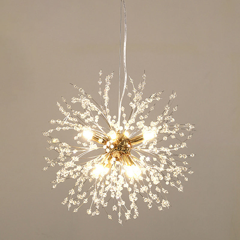 Modern Style Dandelion Crystal Pendant Light Home Decoration Lighting Fixture in Gold for Dining Room