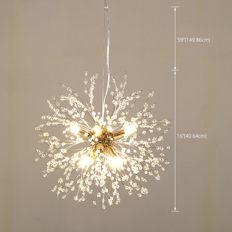 Modern Style Dandelion Crystal Pendant Light Home Decoration Lighting Fixture in Gold for Dining Room