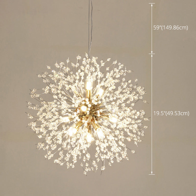 Modern Style Dandelion Crystal Pendant Light Home Decoration Lighting Fixture in Gold for Dining Room
