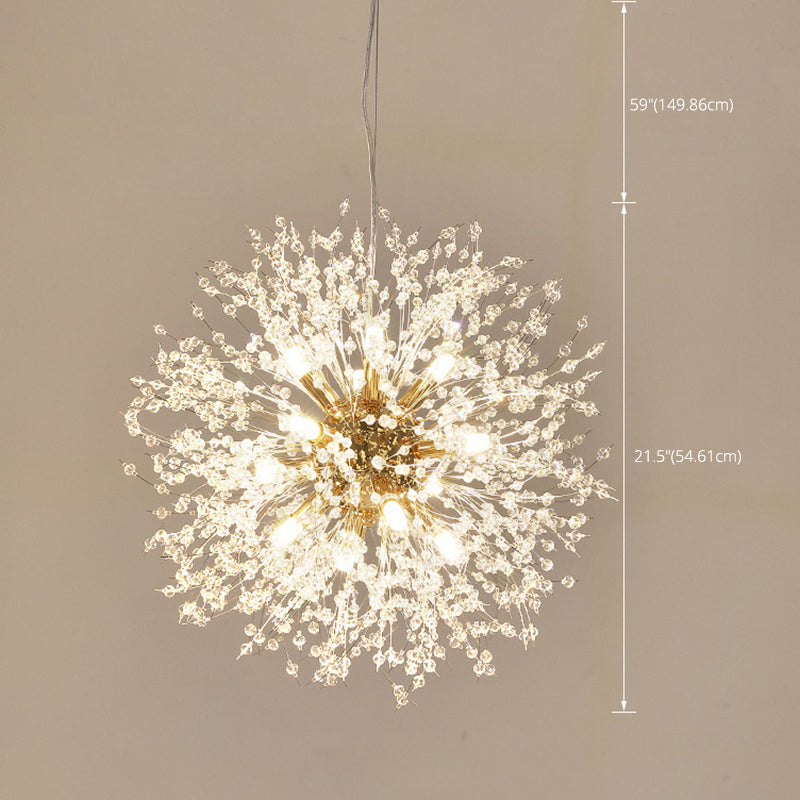 Modern Style Dandelion Crystal Pendant Light Home Decoration Lighting Fixture in Gold for Dining Room