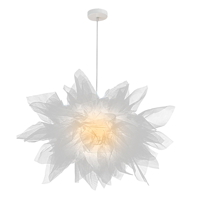 White Organza Fabric Shade Hanging Light Modern Style Single Light Creative Suspension Lamp for Garment Store