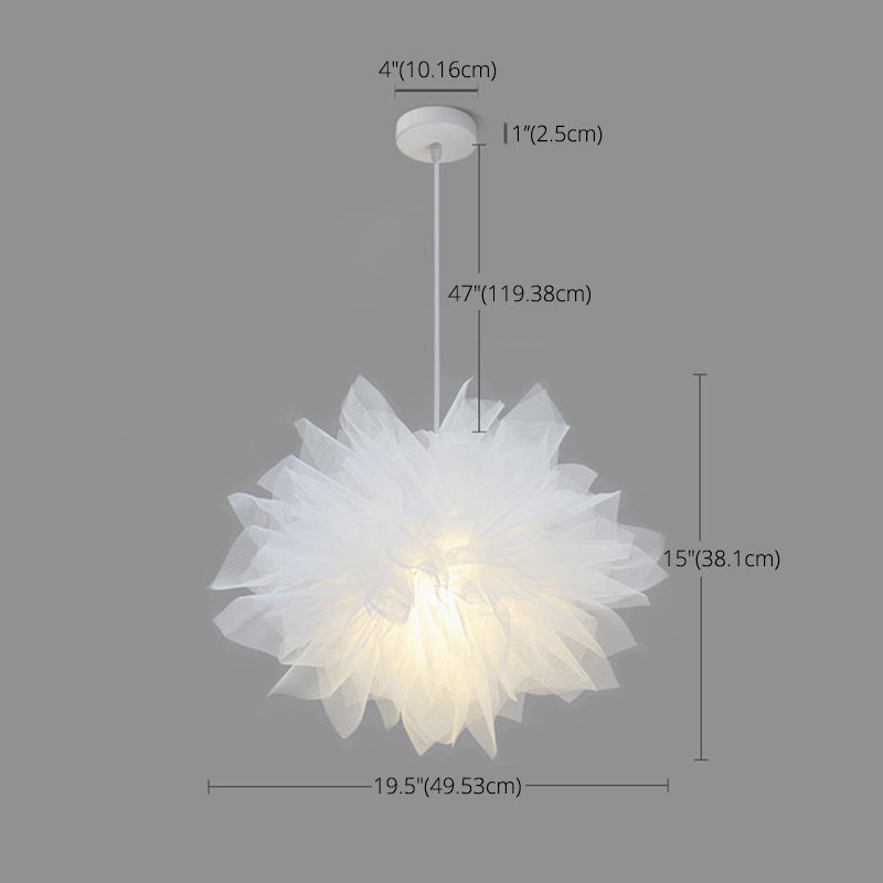 White Organza Fabric Shade Hanging Light Modern Style Single Light Creative Suspension Lamp for Garment Store